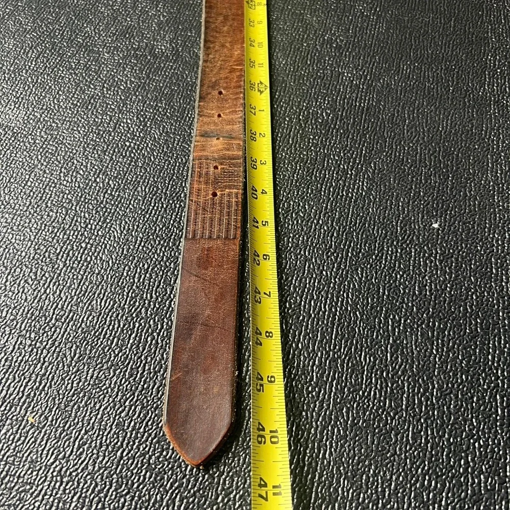 Brown Distressed Genuine Leather Belt American Flag Embossed Made‎ in USA 38